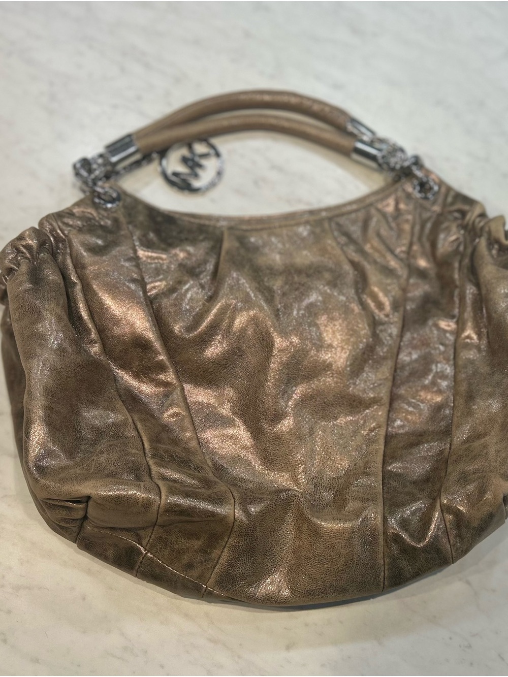 Michael Kors Metallic Bronze Shoulder Bag with Double Handles